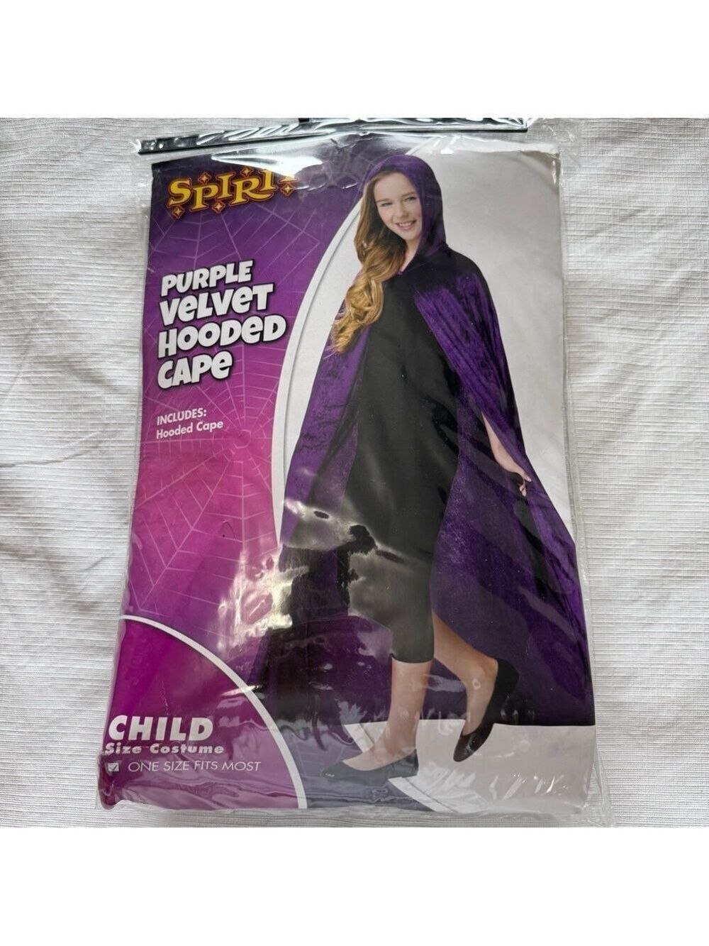 Spirit Purple and Black Velvet Hooded Halloween Cape
